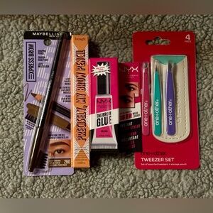 Brow Bundle: Maybelline, Benefit Precisely Liner, Tweezers, NYX Brow Setting Gel